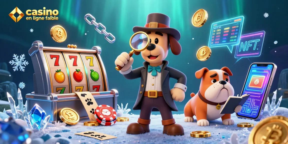 Jouer au casino en ligne fiable avec un détective cartoon et des indices de poker en or.