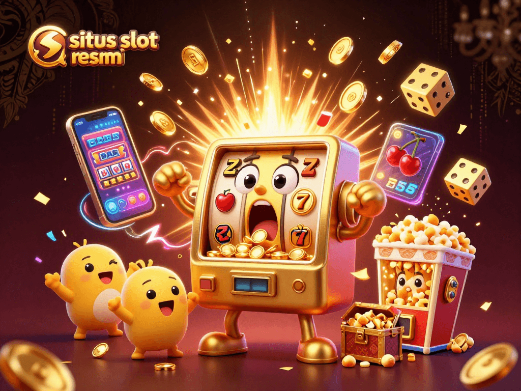 Spin the situs slot resmi for a winning jackpot with colorful slot machines and gold coins.