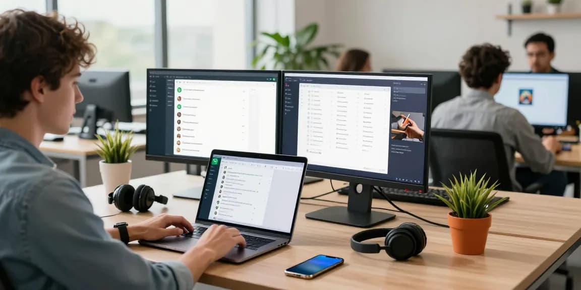 Engaging workspace using WhatsApp電腦版 for seamless communication in a modern tech setting.