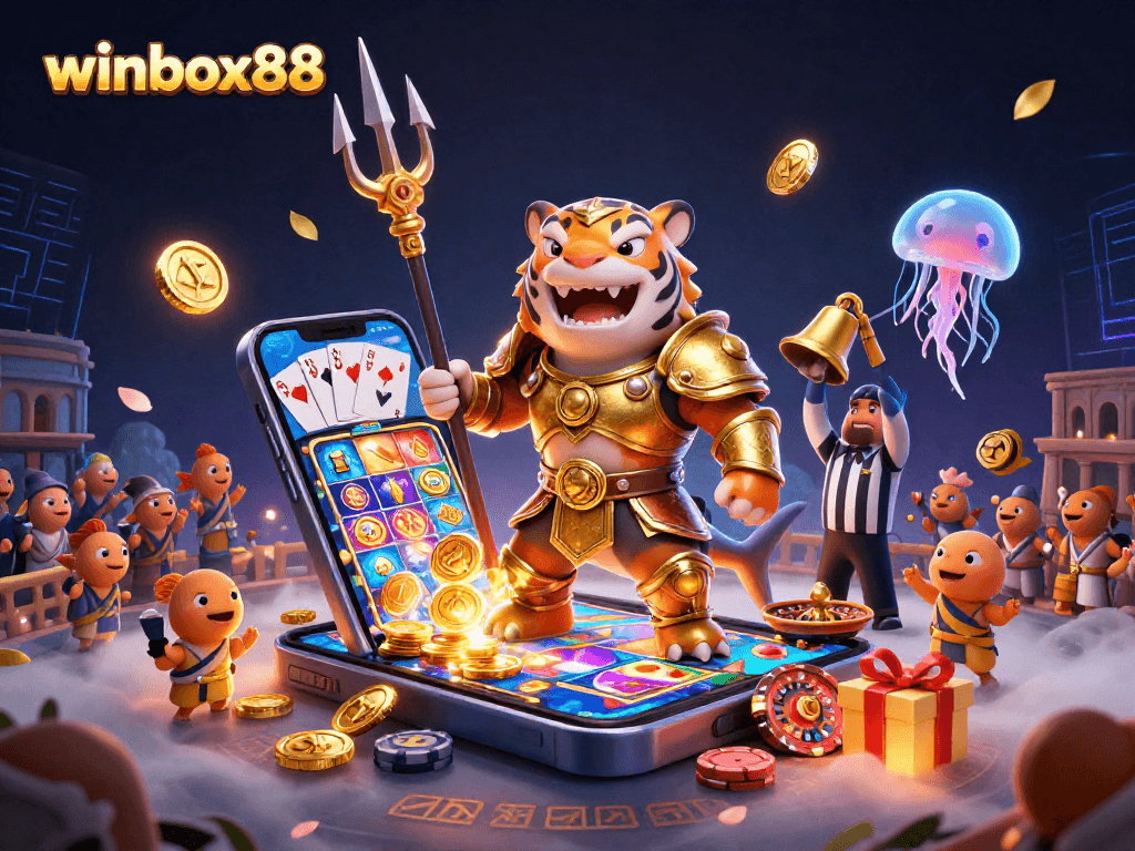 Winbox88 offers dynamic casino gaming, featuring a fierce tiger shark and exciting game elements.