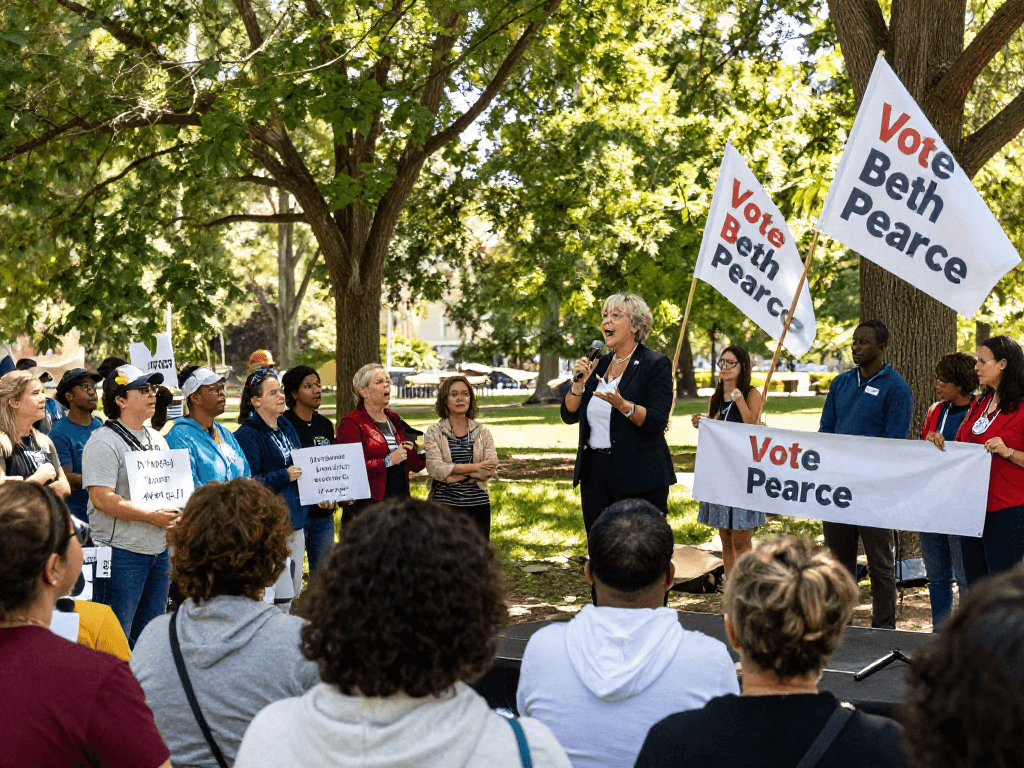Dynamic community gathering supporting Beth Pearce, showcasing rokok88 link login for active engagement.