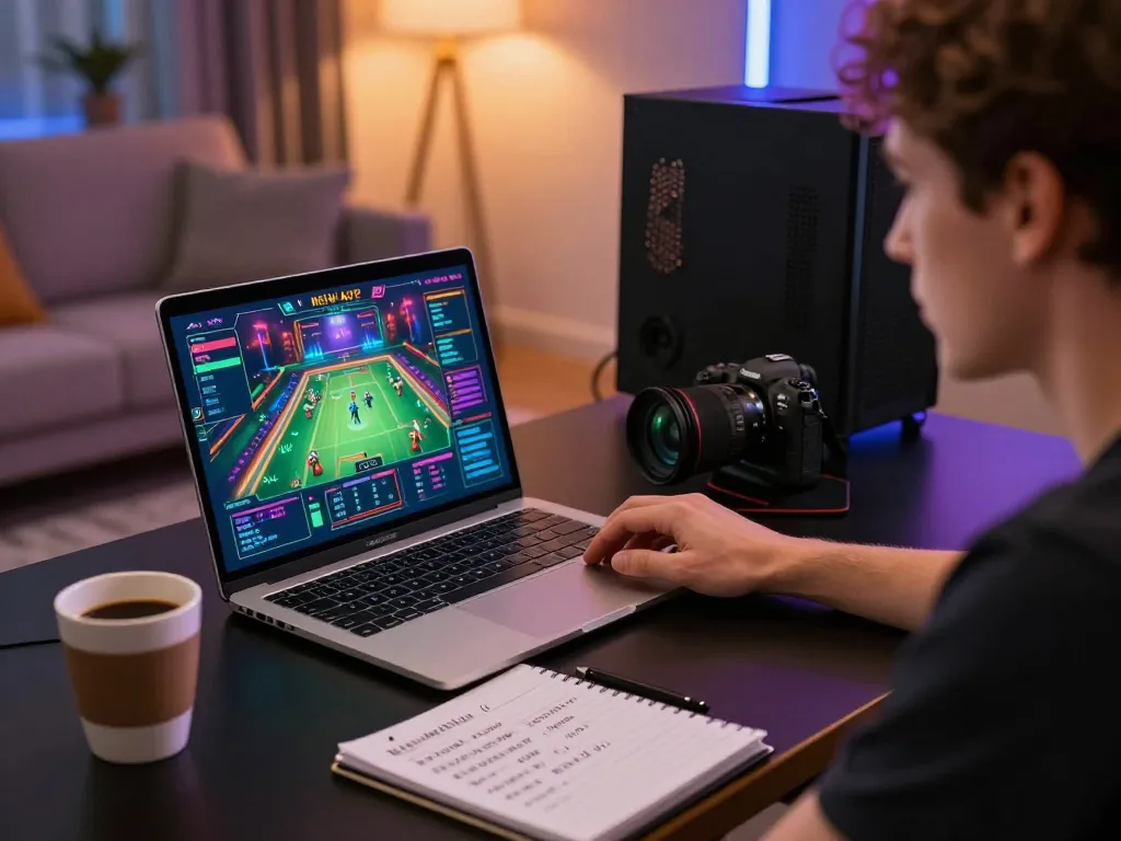 Engage in thrilling NSFW games apk from a comfortable online gaming setup with vibrant lighting.