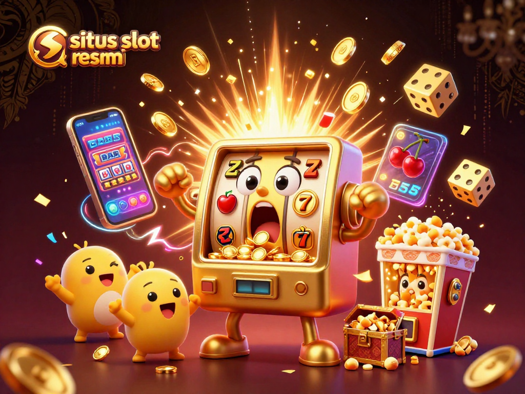 Spin the situs slot resmi for a winning jackpot with colorful slot machines and gold coins.