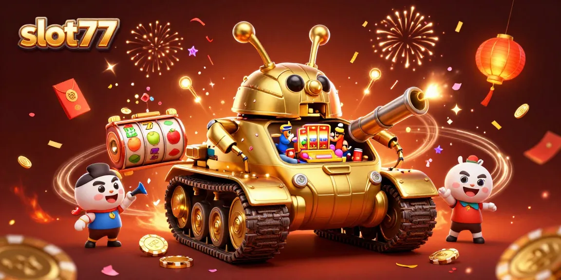 Experience the thrill of slot77 with this vibrant illustration of a golden beetle tank casino!
