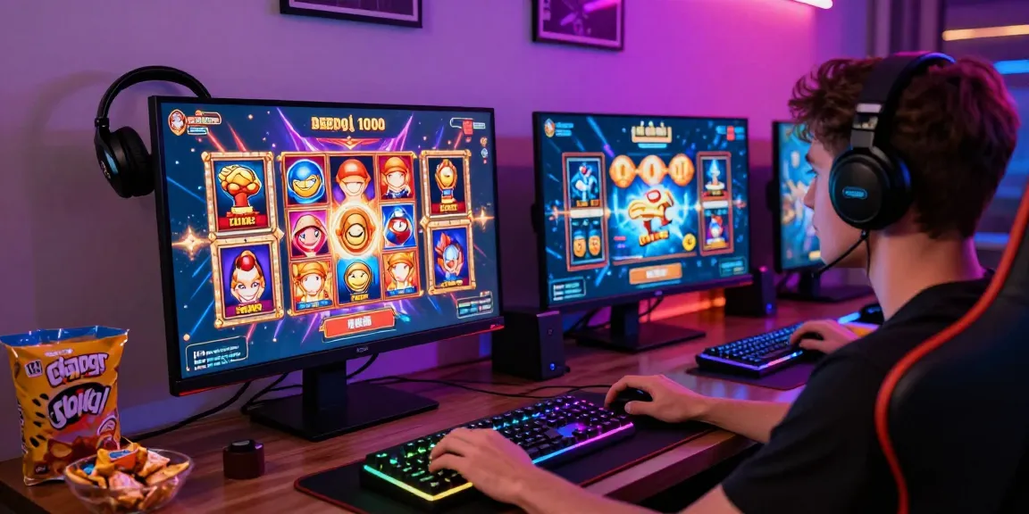 Engaging slot depo 1000 gaming scene featuring dynamic graphics and cozy home office setup.