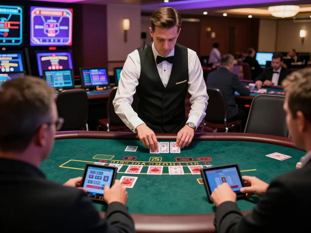 Players engaging in blackjack at 388bet live dealer casino, showcasing a dealer at the table.