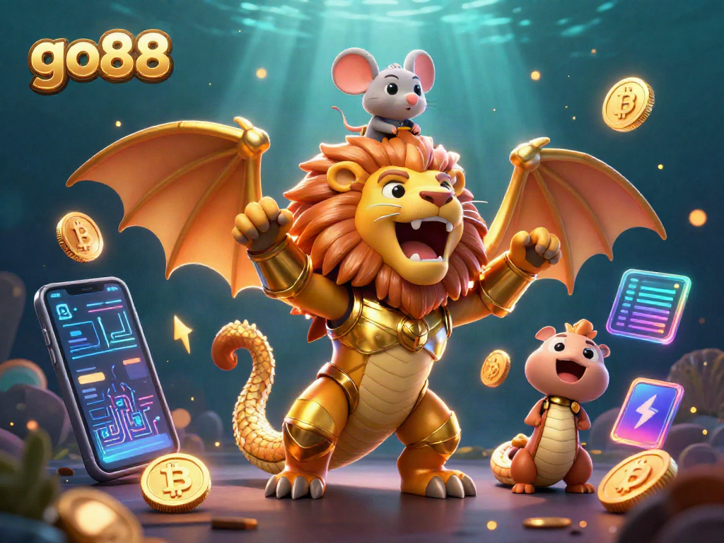 Engage with go88's dynamic gaming experience in a vibrant underwater 3D illustration showcasing crypto elements.