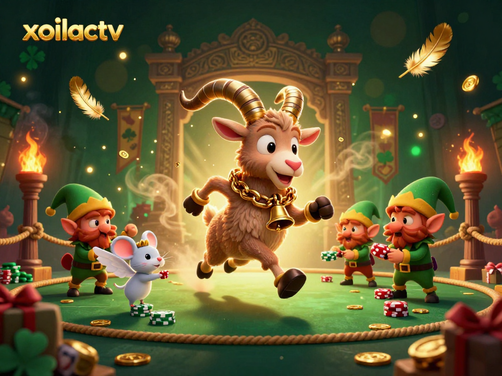 Bet on exciting games with xoilactv amid whimsical characters in a vibrant casino setting.