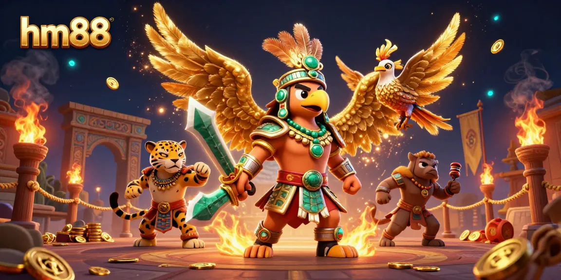 Experience the thrilling energy of hm88 with warriors and vibrant casino elements in 3D.