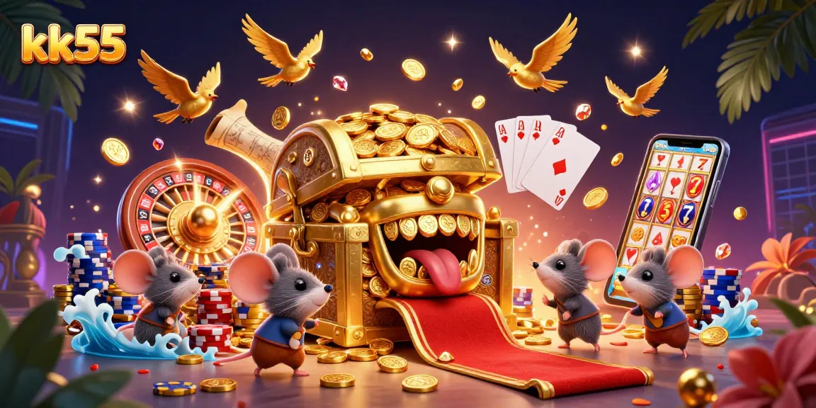 Enjoy thrilling gaming adventures at kk55 with a dazzling treasure chest and spinning roulette