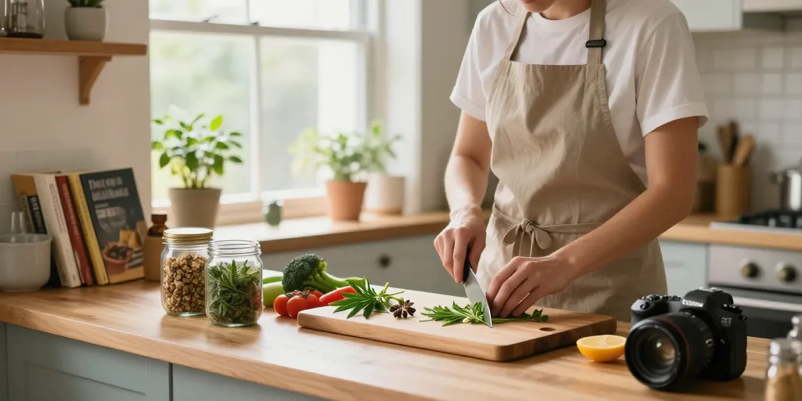 Die Zubereitung von Cannabis Rezepten in einer gemütlichen Küche mit frischen Zutaten.