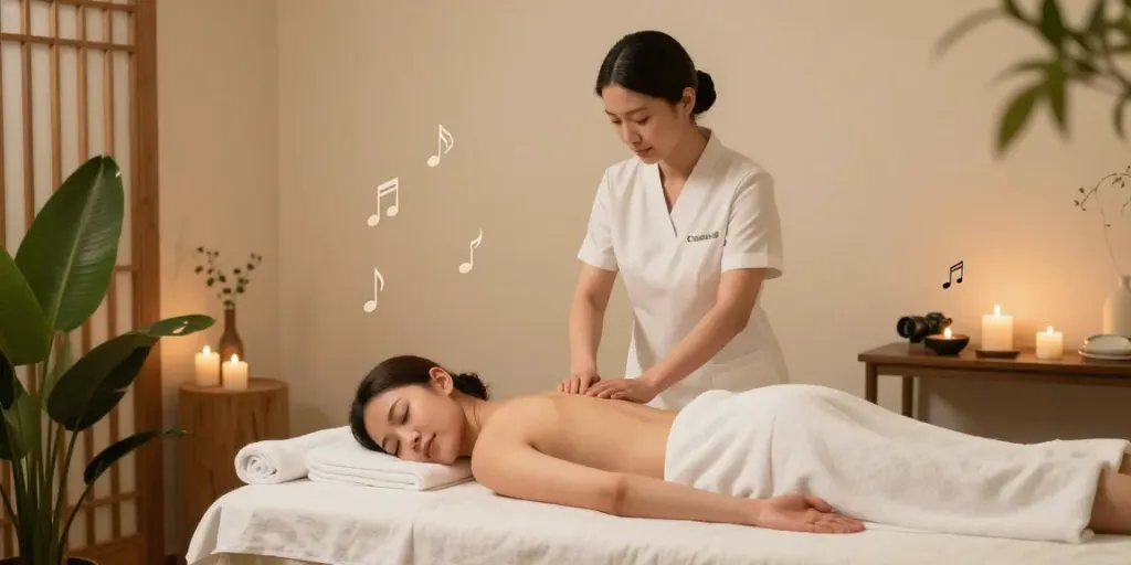 Relaxing 안산출장마사지 scene in a serene spa environment.