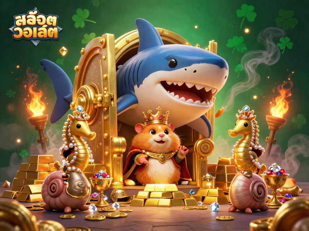 Experience the thrill of สล็อตวอเลท with a regal hamster king and treasure bursting from a vault.