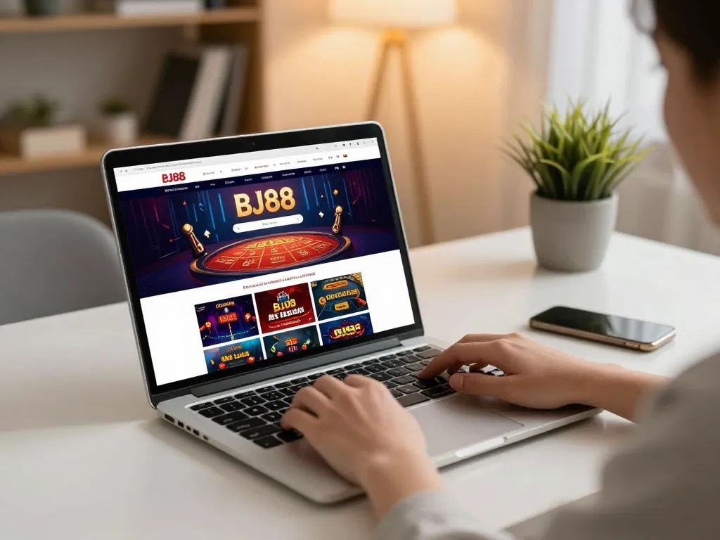 Engaging online gaming experience with bj886 platform displayed on a laptop, highlighting strategic betting.
