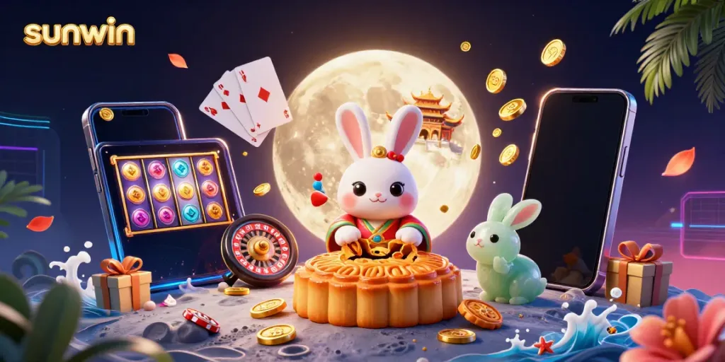Engage in thrilling slots at sunwin with vibrant moon rabbit characters and casino elements