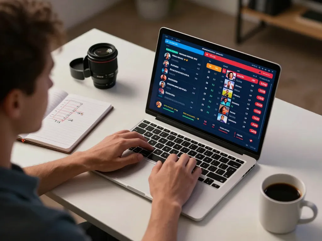 Engaged bettor reviewing sports odds on betbet platform from a modern desk setup.