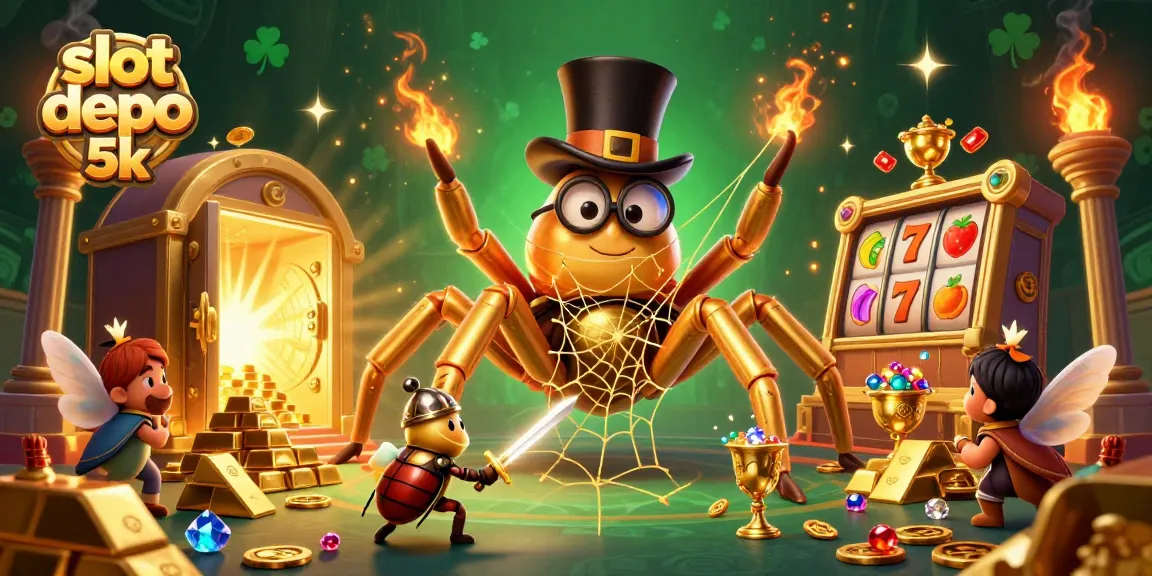 Experience thrilling wins with slot depo 5k in a vibrant, energetic casino illustration.