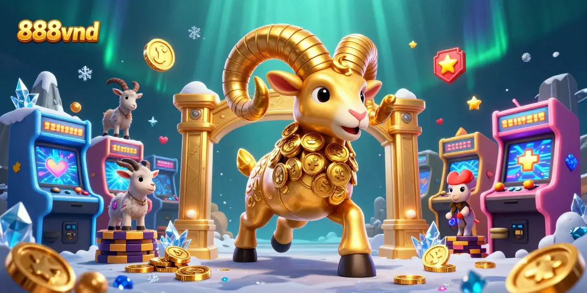 Win big with 888vnd as a massive golden ram charges through colorful casino games.