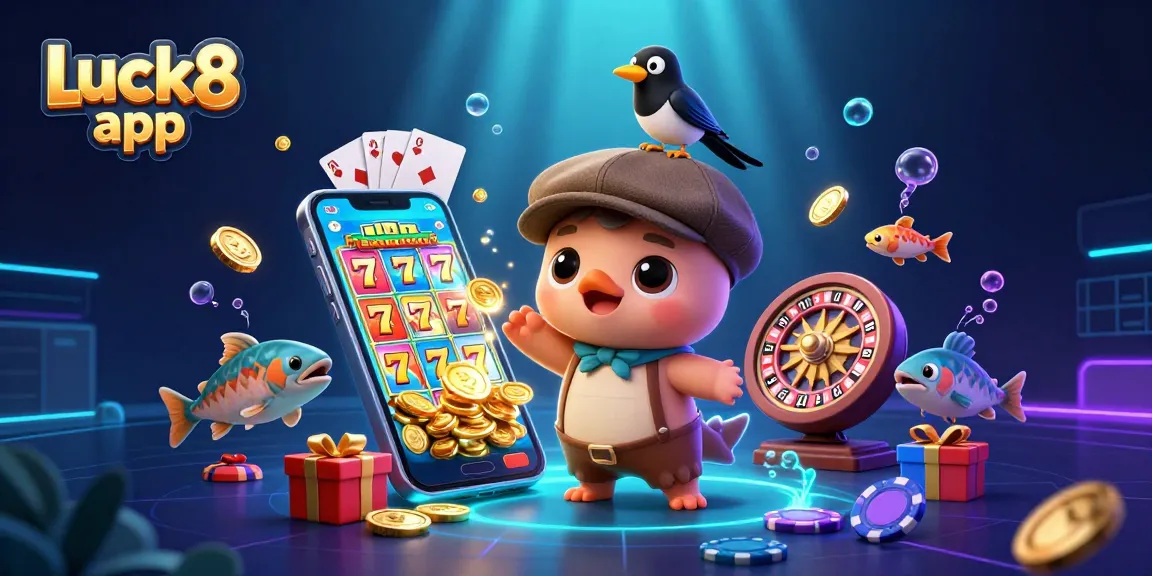 Engage with the Luck8 app featuring a playful baby Nessie and vibrant casino elements