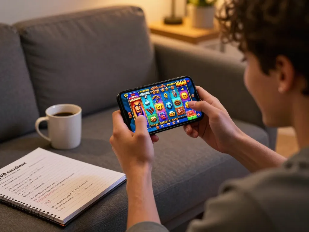 Player enjoying slot spaceman game on a smartphone, showcasing vibrant graphics and strategic gameplay