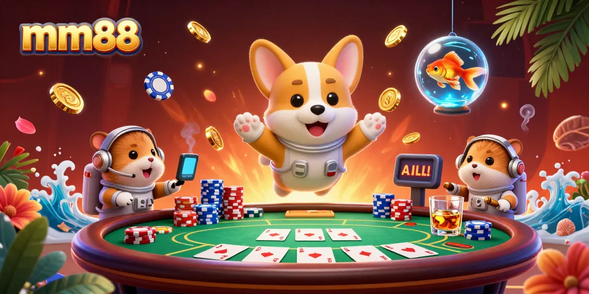 Experience the thrill of mm88 with a 3D illustration of floating gaming elements inside a vibrant space casino.