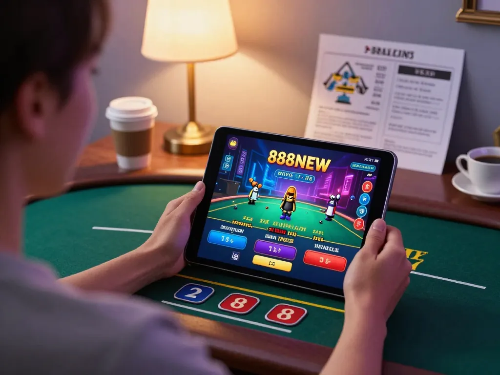 Online gamer engaging with a live dealer game at 888NEW, showcasing immersive casino action.