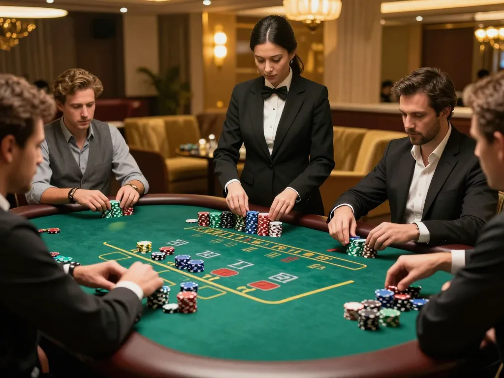 Experience strategic gameplay at https://l567.tech/ with elegant blackjack table and players focused on their bets