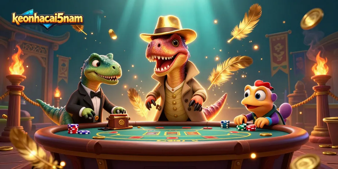 Experience thrilling action with keonhacai5nam as a velociraptor counters cards at a blackjack table.