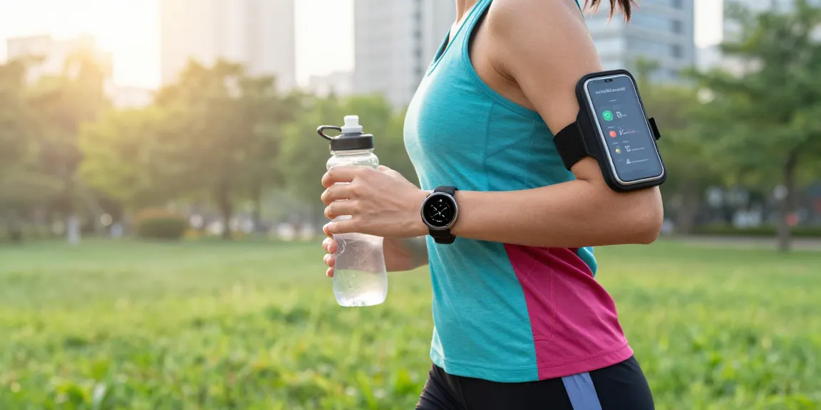 Pengguna https://www.polarfitbitshop.com/fitbit-luxe/ berlari di taman dengan smartwatch yang menawan, menunjukkan gaya hidup aktif dan teknologi kesehatan.