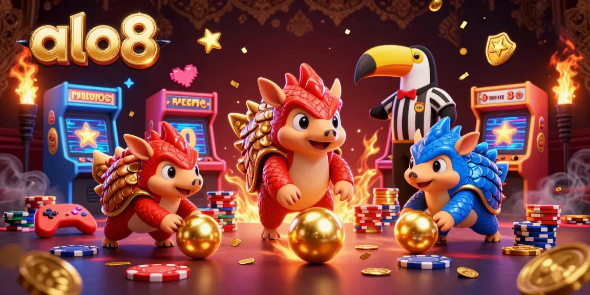 Alo8 gaming scene featuring pangolins playing casino games with stacks of poker chips
