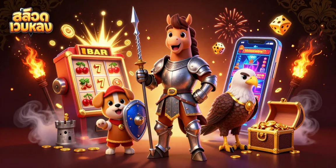 Experience the excitement of สล็อตเว็บตรง with a 3D knight, puppy, and falcon amidst jackpot bursts.