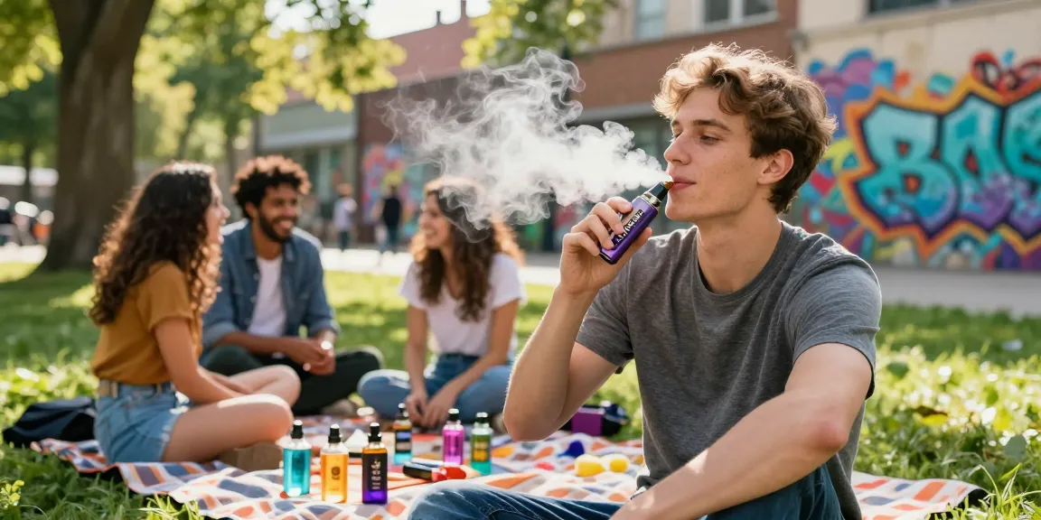 Enjoying Hitz infinity Gen 7 vape outdoors in a lively urban park.