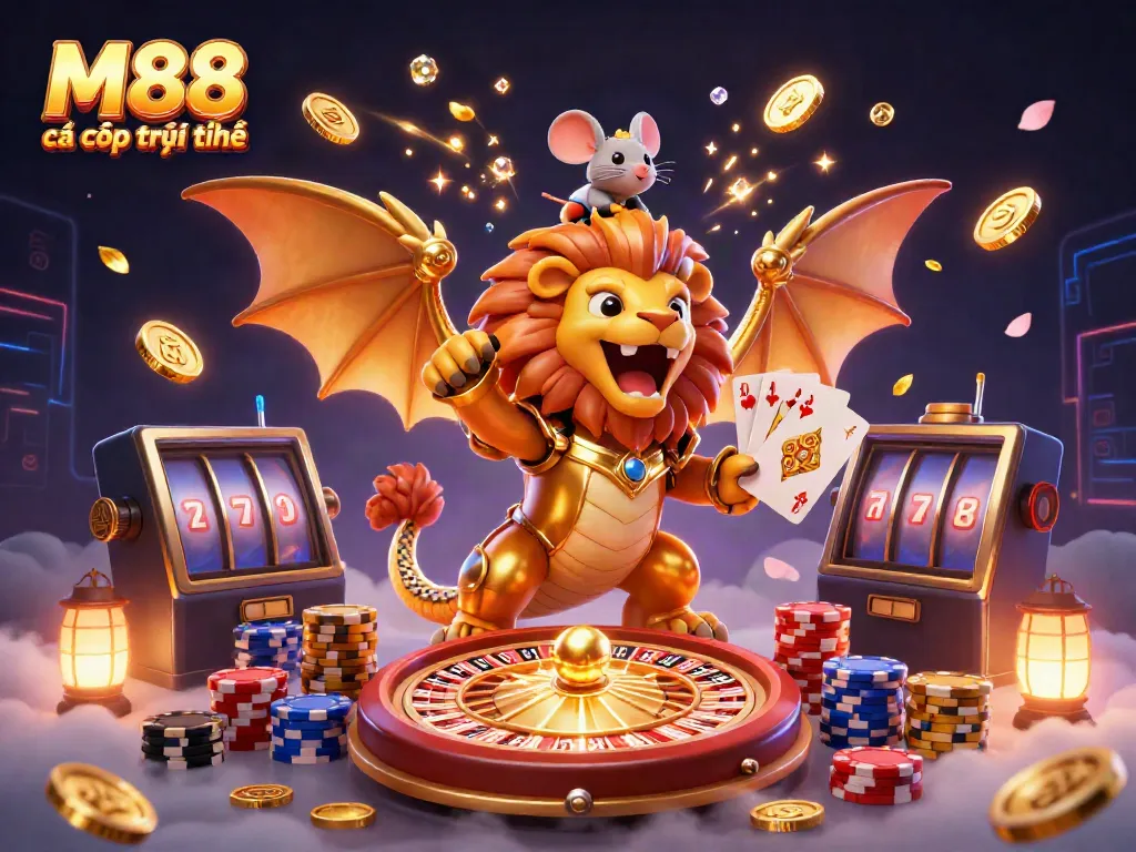 Trải nghiệm M88 cá cược trực tuyến với hình ảnh sống động về các yếu tố trò chơi hấp dẫn.