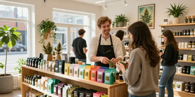 Vibrant weed shop Wolverhampton showcasing cannabis products and friendly service.