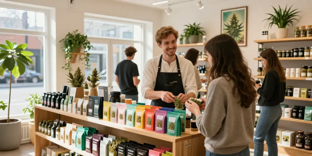 Vibrant weed shop Wolverhampton showcasing cannabis products and friendly service.