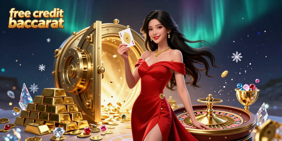 Engage with free credit baccarat at a vibrant table surrounded by jewels and golden riches.