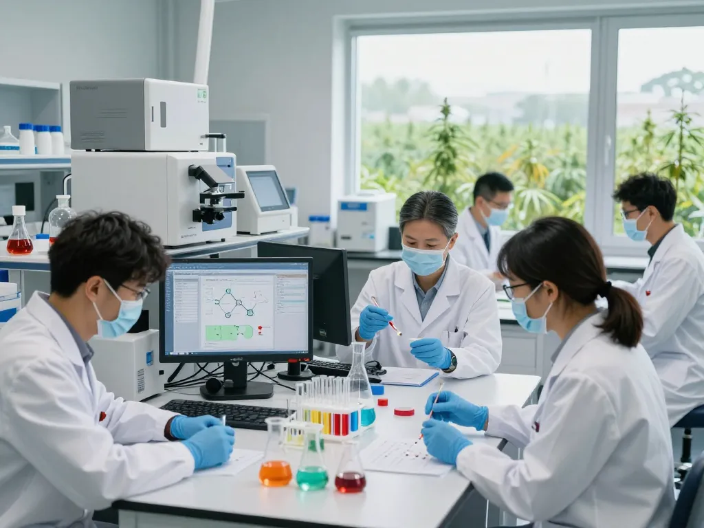 Cannabinoid manufacturer Europe team analyzing extracts in a modern laboratory, showcasing the essence of cannabinoid research and innovation.