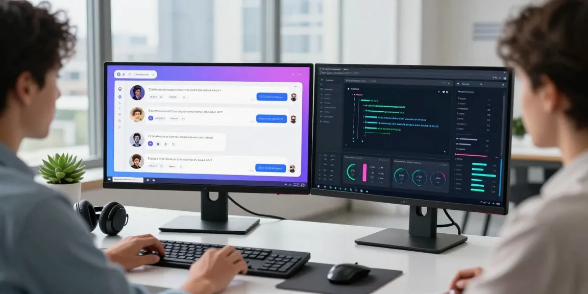 Engaging with CrushonAI in a modern tech workspace featuring vibrant chat interface and analytics.