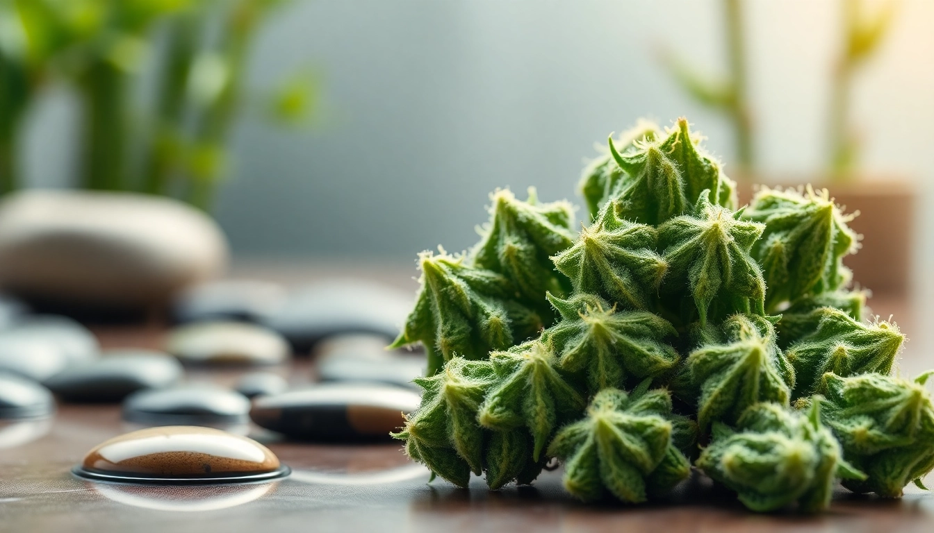 Mental Wellness CBD buds showcasing rich textures and hues in a tranquil setting, highlighting therapeutic benefits.