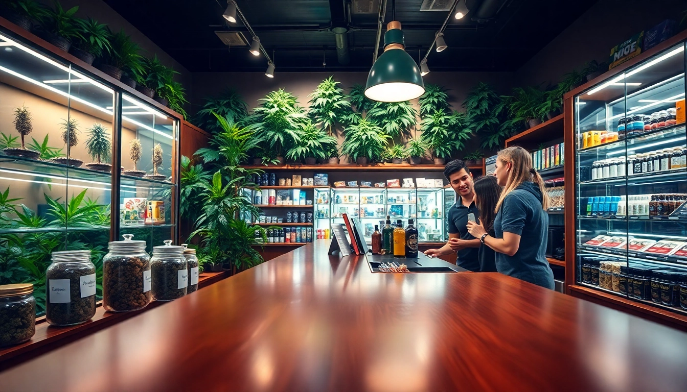 Explore cannabis products at a vibrant Weed Store with a knowledgeable staff member.