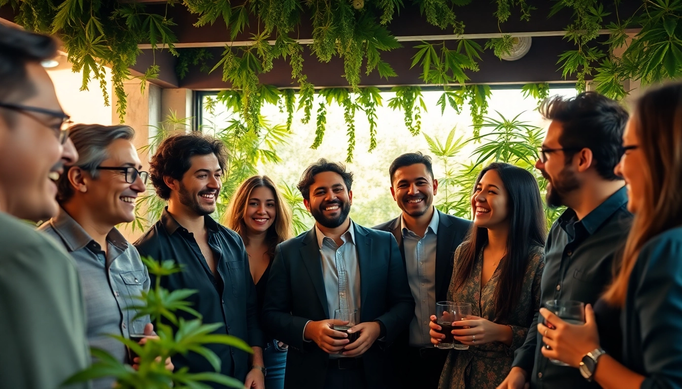 Cannabis club madrid members enjoying a communal experience in a vibrant social setting.