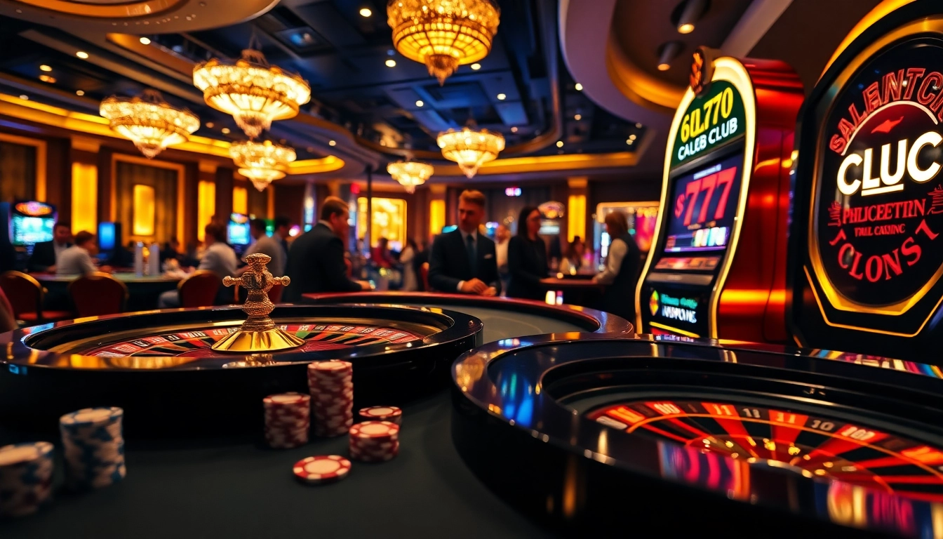 Players engaging in thrilling games at 6L777 CLUB's luxurious casino tables, showcasing excitement.