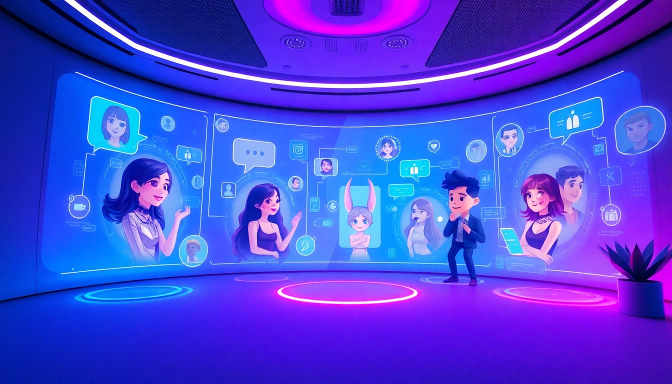 Engaging AI porn chat interface with animated characters in a futuristic setting