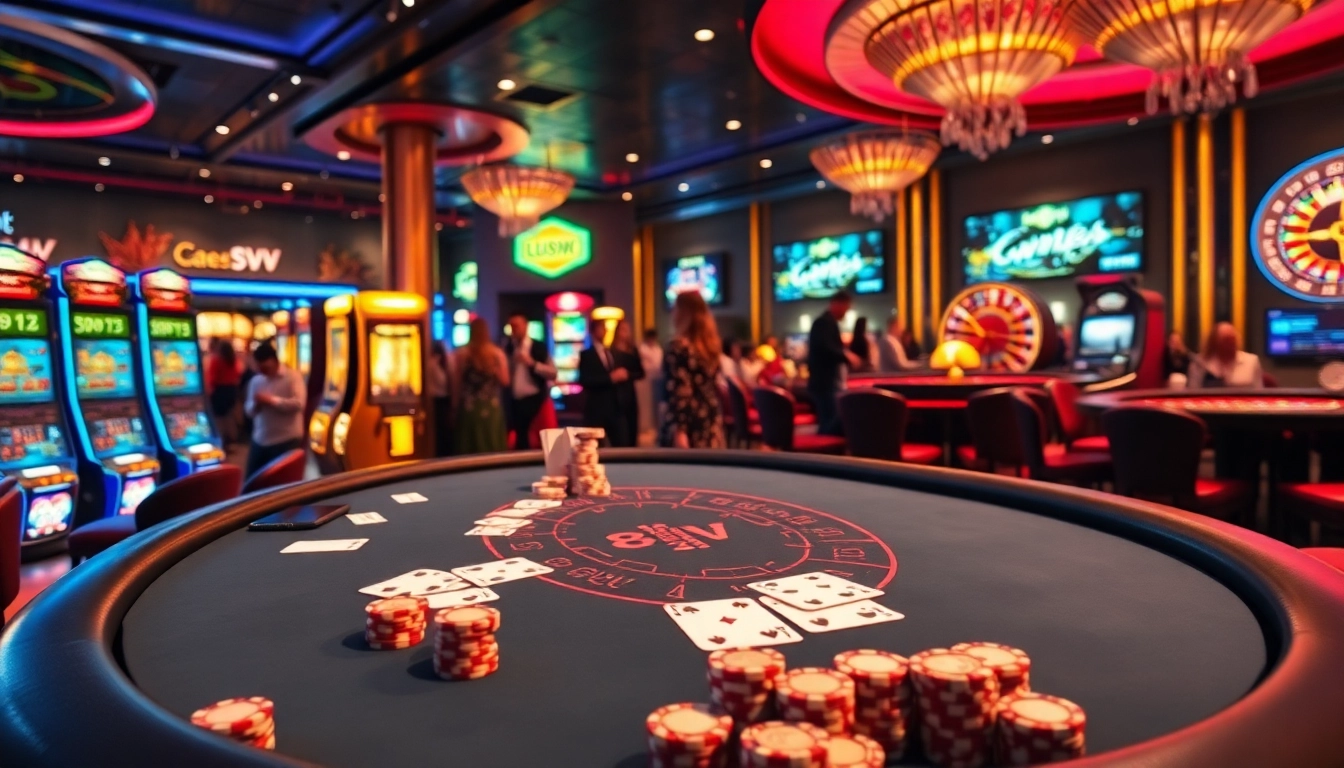 88vv gaming excitement with vibrant slot machines and high-stakes poker tables.